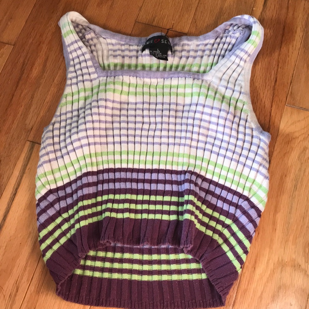 Crop top green purple white top